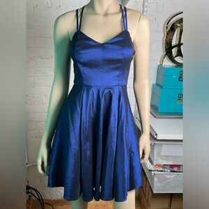 Blue iridescent mini cross back dress